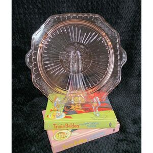 VTG Anchor Hocking | Mayfair / Open Rose Pink Footed Depression Glass Cake Stand